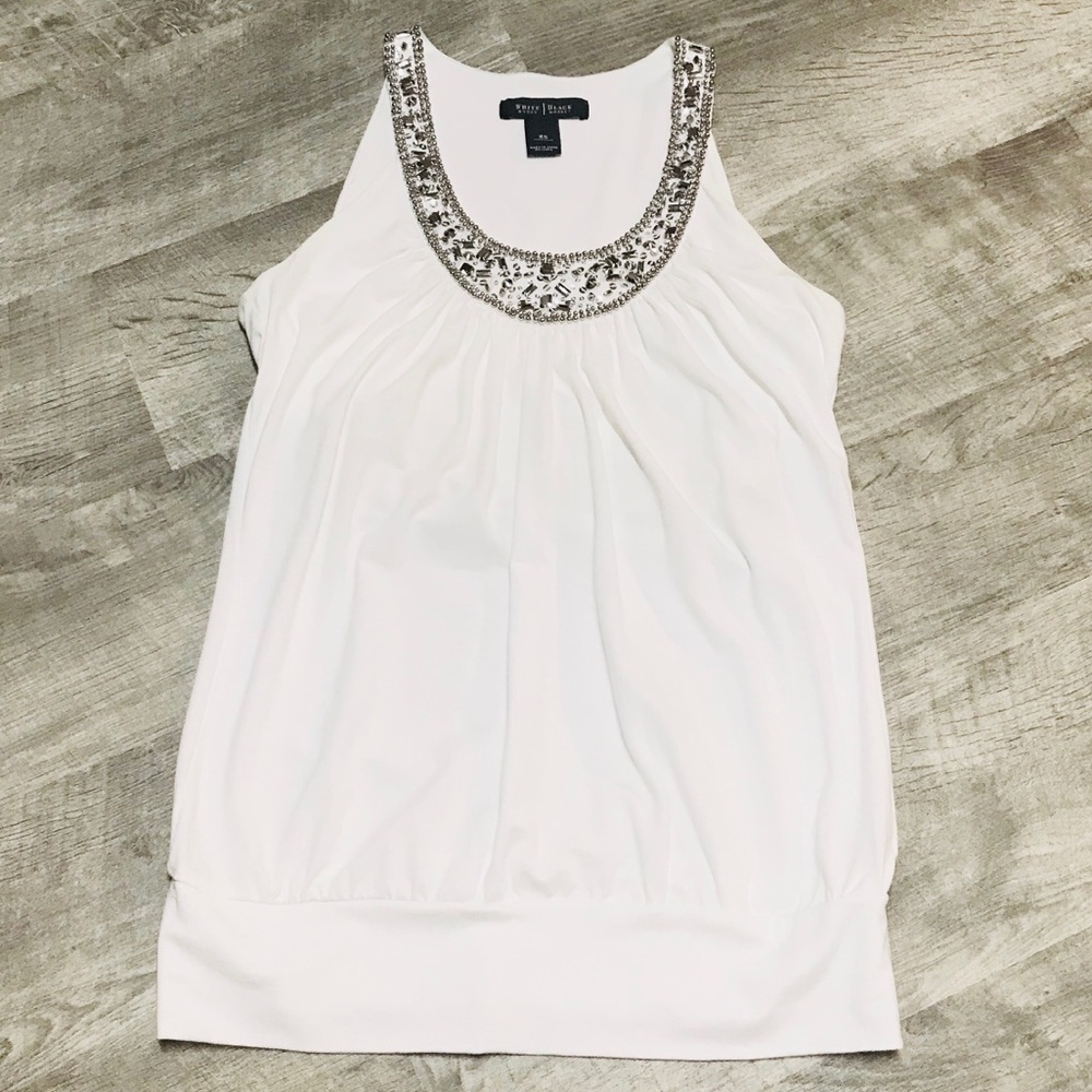 WHBM White Embellished Tank Top
